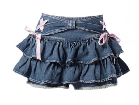 Y2K Ruffled Denim Mini Skirt For Sale