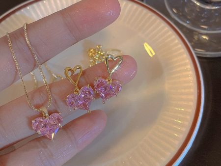 Golden Pink Heart Jewelry Set For Sale