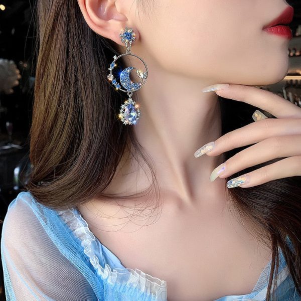 Glittering Star And Moon Drop Earrings Online Sale