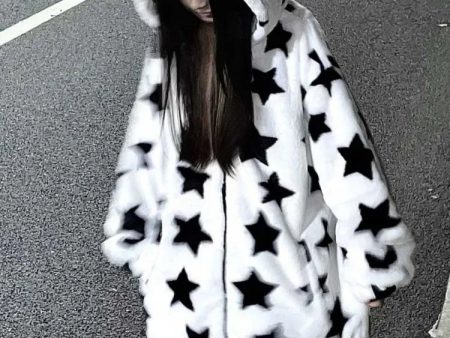 Fuzzy Star Oversized Zip Up Hoodie Sale