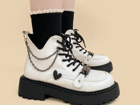 White Chained Ankle Moto Boots Sale