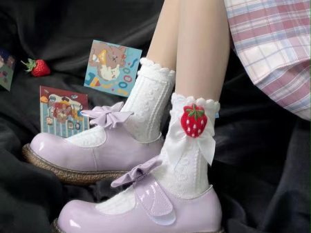 Berry Bow Ruffle Lace Socks Online now