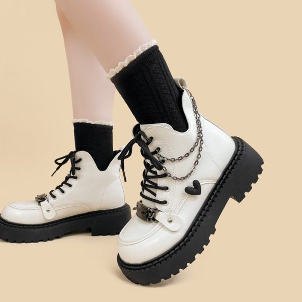 White Chained Ankle Moto Boots Sale