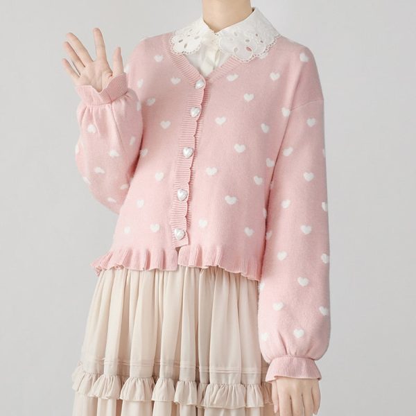 Polkadot Heart Knit Cardigan Online