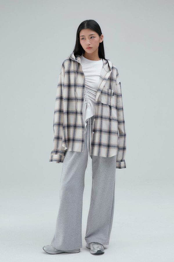 ★Acover★ Checkered Hooded Shirt (3colors) Sale