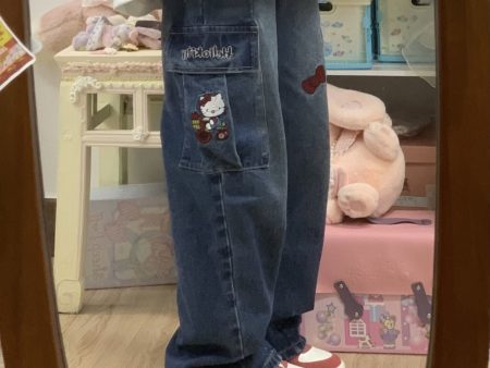 Y2K Kitten Baggy Denim Jeans For Cheap