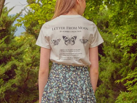 ★Letter From Moon★ Triple Butterfly Crop Short Sleeve T-shirts For Cheap