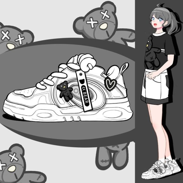 Creepy Teddy White Runners Fashion