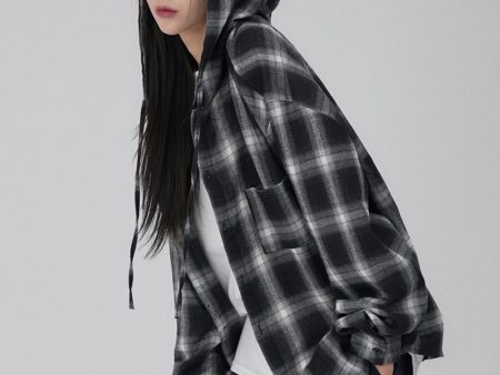 ★Acover★ Checkered Hooded Shirt (3colors) Sale